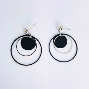 New! Black & Silver Hoop Dangle Earrings